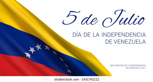 Vector banner design template with flag of Venezuela and text on white background. Translation from Spanish: 