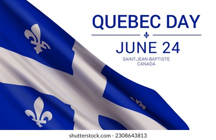 Vector banner design template with flag of Quebec province and text on a white background. Modern design for Quebec Day (Saint Jean Baptist Day. June 24th).