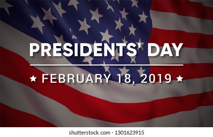 Vector banner design template for Presidents' Day with realistic american flag and text.