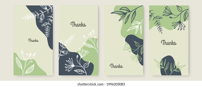 Vector banner design templates in simple modern style with copy space for text, flowers and leaves. Wedding invitation backgrounds and frames, social media stories wallpapers