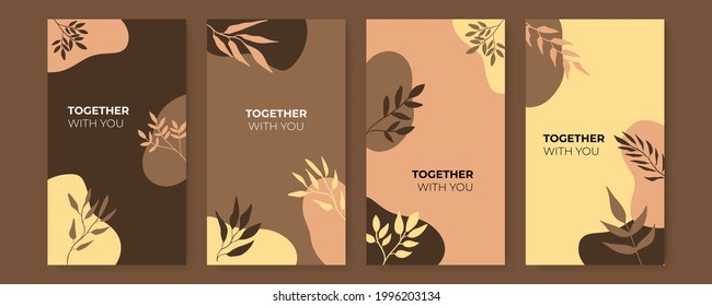 Vector banner design templates in simple modern style with copy space for text, flowers and leaves. Colorful greeting card, wedding invitation backgrounds and frames, social media stories wallpapers