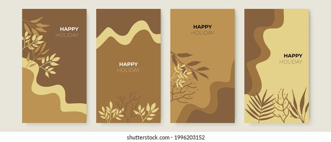 Vector banner design templates in simple modern style with copy space for text, flowers and leaves. Colorful greeting card, wedding invitation backgrounds and frames, social media stories wallpapers