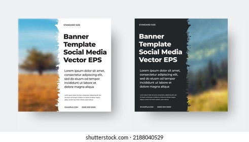 vector banner with design, vertical white, black background, place for photo, isolated on background. Social media brochure template, with information, headline, stylish page