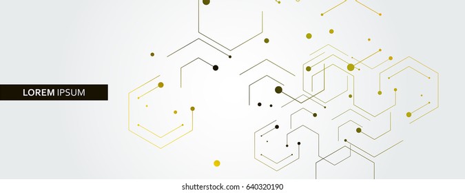 Vector banner design, white background with hexagon pattern.