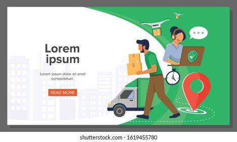 Vector Banner of different transportation , delivery elements. shipping,Vehicles, truck, plane, drones, scooter.