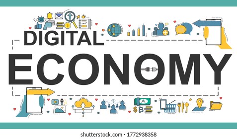 Vector banner of Digital economy topic. Creative flat design for web banner, marketing material, business presentation, online article .