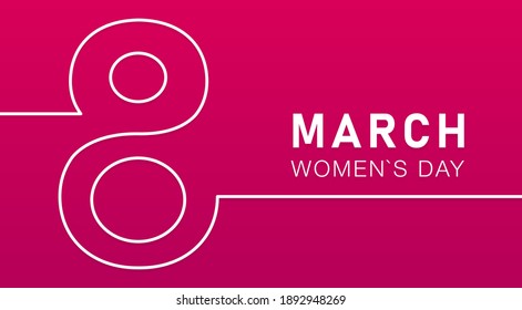 Descuento de banner vectorial para el 8 de marzo. Día Internacional de la Mujer. La chica bailarina que, gracias al movimiento de sus manos, hizo un ocho. Se puede usar en folletos, postales. Fondo de venta.