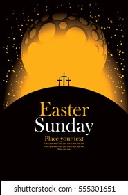 vector banner for easter with Calvary and crosses against the backdrop of the moon