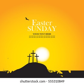 vector banner for easter with Calvary and crosses against sunset
