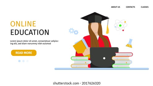 Vector banner education online isolated on the white background