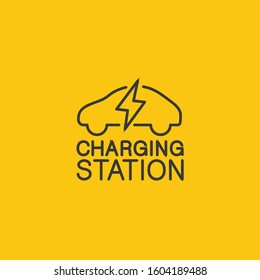 Vector banner with electric car and charging station