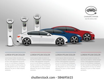 Vector banner with electric car and charging station