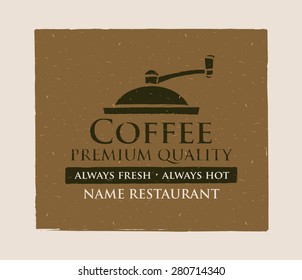 vector banner with emblem of coffee grinder