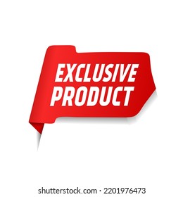Vector banner exclusive product red ribbon. Flat design.