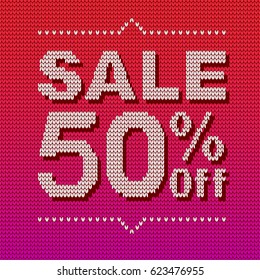 Vector banner with fabric texture for sale 50%. Can be used as background, wallpaper, banner, poster, leaflet or seamless pattern for sales and discounts