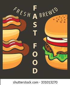 Vector banner with fast food hamburger and hot dog