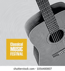 Vector banner for festival of classical music with a guitar in retro style on gray background