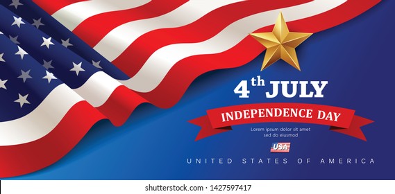 Vector Banner flag of united states happy independence day design background, illustration