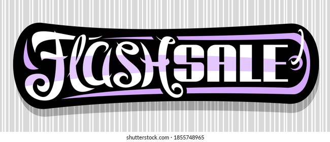 Vector banner for Flash Sale, dark decorative sign board for black friday or cyber monday sale with unique handwritten lettering for words flash sale and purple flourishes on grey striped background.
