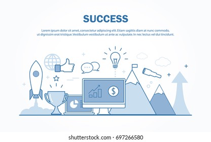 Vector banner flat design in success concept.