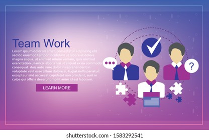 Vector banner flat design in teamwork concept.