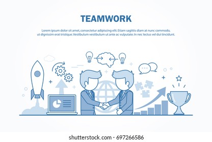 Vector banner flat design in teamwork concept.