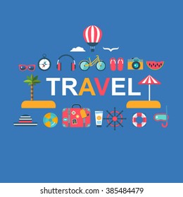 vector banner with flat icons for summer travel