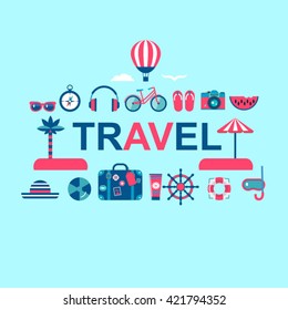 vector banner with flat icons for summer travel