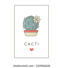 Vector banner of flat line color icon of cactus. Succulents, houseplant and wild cacti collection.