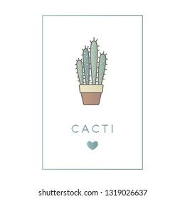 Vector banner of flat line color icon of cactus. Succulents, houseplant and wild cacti collection.