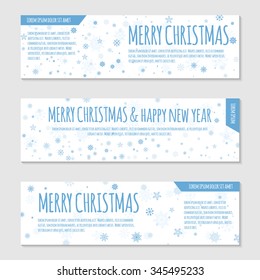 Vector banner or flayer template. Blue snowflakes on white background. Can be used for web design, certificate, gift card, voucher, store, present, shopping, flayer, greeting