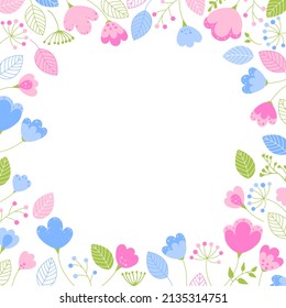 Banner vectorial con decoración floral, fondo abstracto. Composición de flores y plantas. Hermosa plantilla de diseño. Marco de flores y hojas
