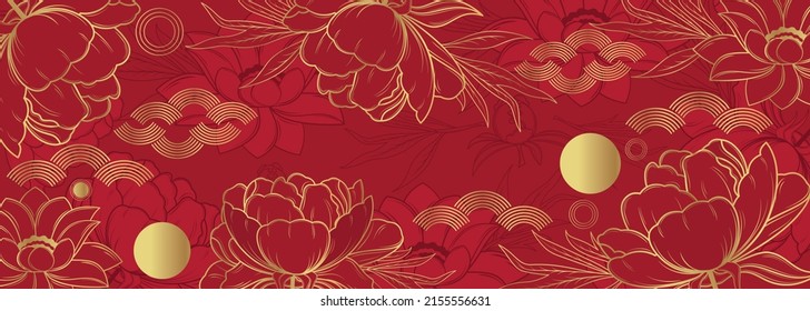 Vector banner with flowers on a red background. Chinese background