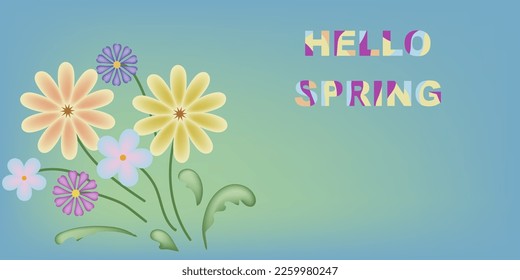 Vector of banner with flowers and words Hello spring.Space for text.Izolated elements