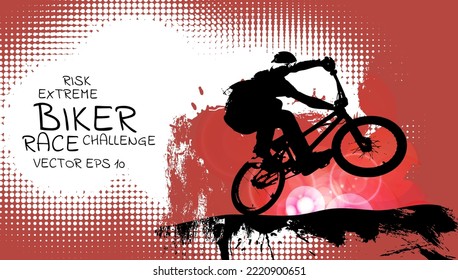 Vector banner or flyer with cyclist on the bike. Abstract poster of BMX competitions sport template