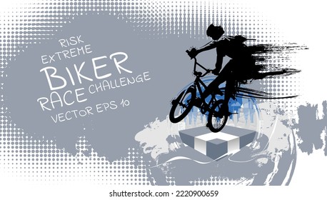 Vector banner or flyer with cyclist on the bike. Abstract poster of BMX competitions sport template