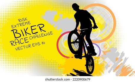 Vektorbanner oder Flyer mit Radfahrer auf dem Rad. Abstraktes Poster von BMX-Wettbewerben Sportvorlage