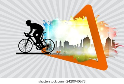 Vector banner or flyer with cyclist on the bike. Abstract poster of BMX competitions sport template.