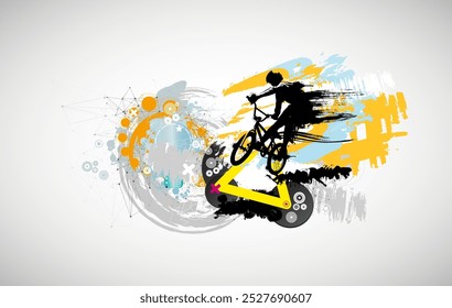 Vektorbanner oder Flyer mit Radfahrer auf dem Rad. Abstraktes Poster von BMX Wettbewerbe Sport Template.