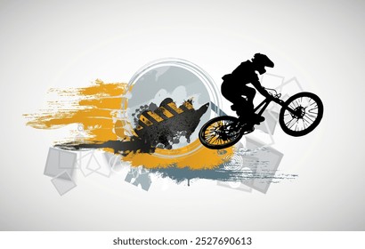 Vector banner or flyer with cyclist on the bike. Abstract poster of BMX competitions sport template.