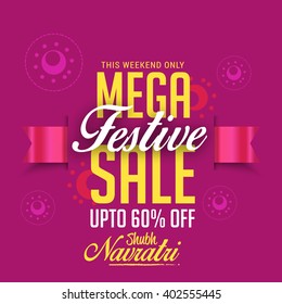 Vector banner or flyer of Navratri celebration,grand discount offers with ribbon background.