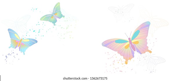 Vector banner with flying butterflys isalated on white