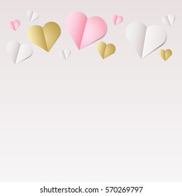 Vector banner with folded paper hearts. Valentine's Day design with place for your text