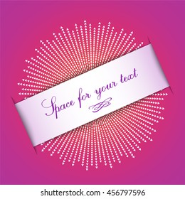 Vector banner in the form of a ribbon for text. Uneven sun's rays on a red background. Template for advertising, trade discounts, invitations, greetings and presentations.
