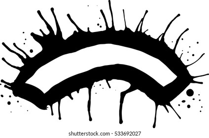 Vector banner frame of ink with paint drips in different directions. Drops swollen using air flow. Grungy dirty style with small splashes of paint in chaotic manner. Space for text in the middle.