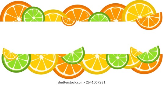 Vector banner with fresh and juicy citrus fruits on a white background.