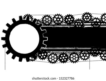 vector banner with gears and chains in black and white colors