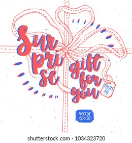 Vector banner with gift box with a firework. Cute illustration of gift box present, greeting, surprise.