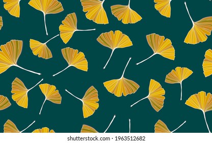 Vector banner of ginkgo biloba leaf. ink line art design. Ginkgo Biloba leaves. Seamless Pattern.