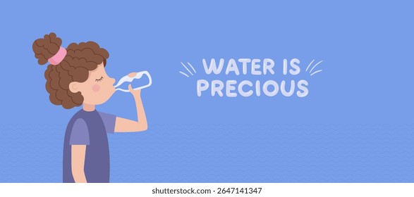 Vector banner of a girl drinking water, emphasizing human health and harmony